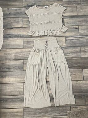 FP BEACH Neutral Beige Wide-Leg Knit Pants & Crop Top Set Size XS